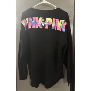 Victoria's Secret PINK Women's Large Tie Dye Varsity Pullover Black Neon Logo